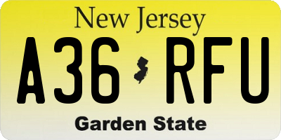 NJ license plate A36RFU