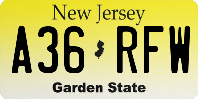 NJ license plate A36RFW