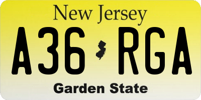 NJ license plate A36RGA
