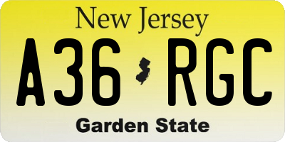 NJ license plate A36RGC
