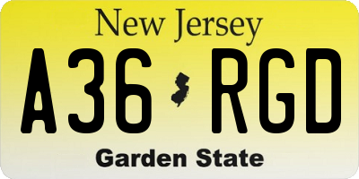 NJ license plate A36RGD