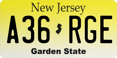 NJ license plate A36RGE