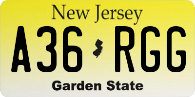 NJ license plate A36RGG