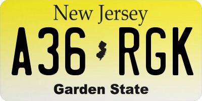 NJ license plate A36RGK