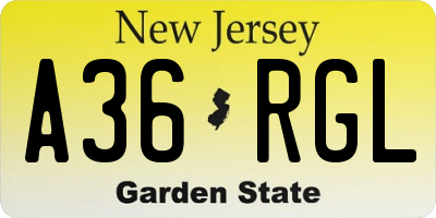 NJ license plate A36RGL