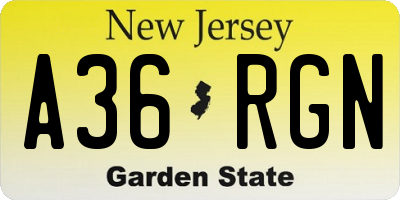 NJ license plate A36RGN