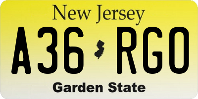 NJ license plate A36RGO