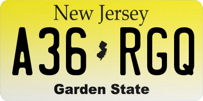 NJ license plate A36RGQ
