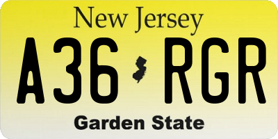 NJ license plate A36RGR