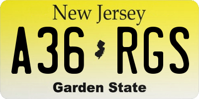 NJ license plate A36RGS