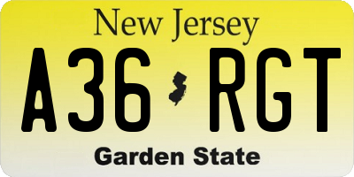 NJ license plate A36RGT