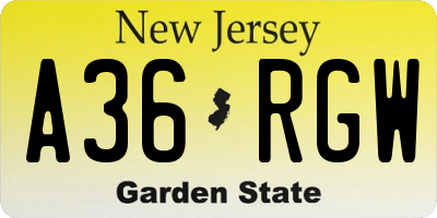 NJ license plate A36RGW