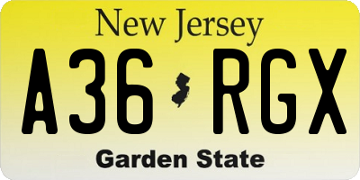 NJ license plate A36RGX