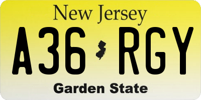 NJ license plate A36RGY