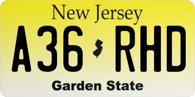 NJ license plate A36RHD