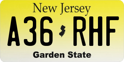 NJ license plate A36RHF