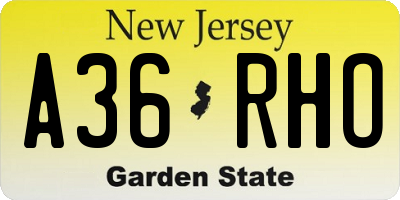 NJ license plate A36RHO