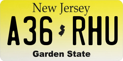 NJ license plate A36RHU