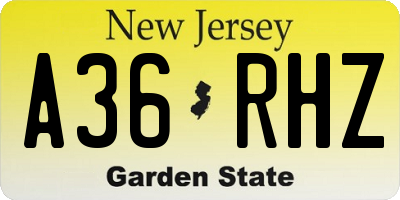 NJ license plate A36RHZ