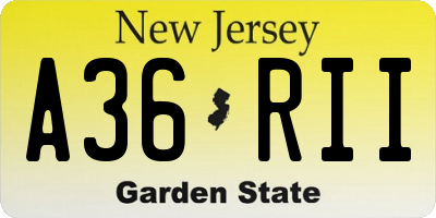 NJ license plate A36RII
