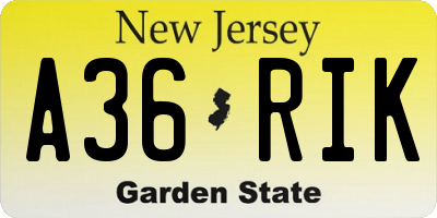 NJ license plate A36RIK