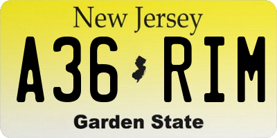 NJ license plate A36RIM
