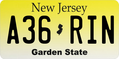 NJ license plate A36RIN