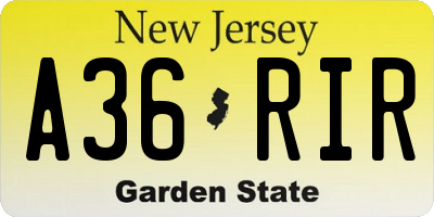 NJ license plate A36RIR