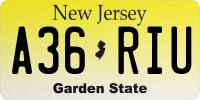 NJ license plate A36RIU