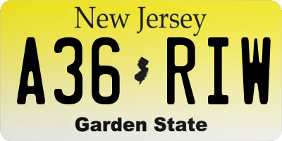 NJ license plate A36RIW