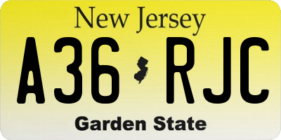 NJ license plate A36RJC
