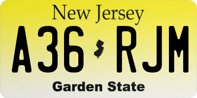 NJ license plate A36RJM