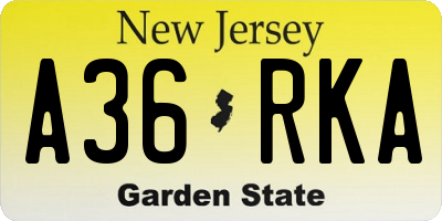NJ license plate A36RKA