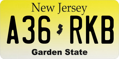 NJ license plate A36RKB
