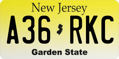NJ license plate A36RKC