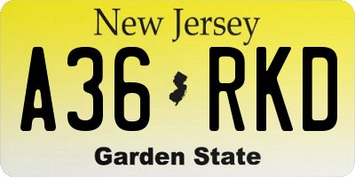 NJ license plate A36RKD