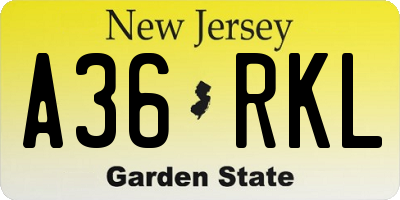 NJ license plate A36RKL