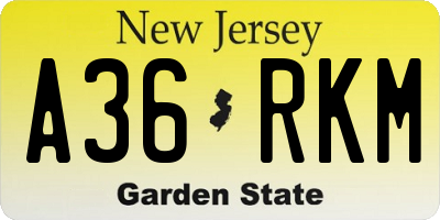 NJ license plate A36RKM