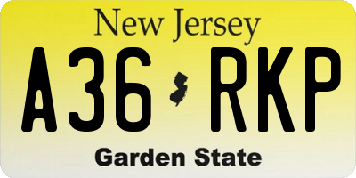 NJ license plate A36RKP