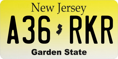 NJ license plate A36RKR