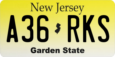 NJ license plate A36RKS