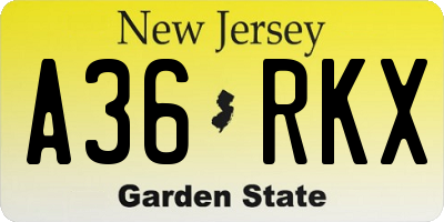 NJ license plate A36RKX