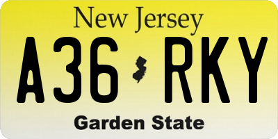NJ license plate A36RKY