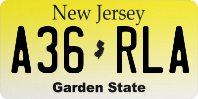 NJ license plate A36RLA