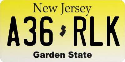 NJ license plate A36RLK