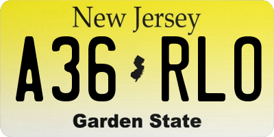 NJ license plate A36RLO