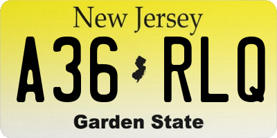 NJ license plate A36RLQ