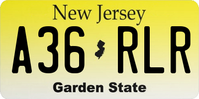 NJ license plate A36RLR