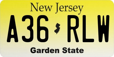 NJ license plate A36RLW