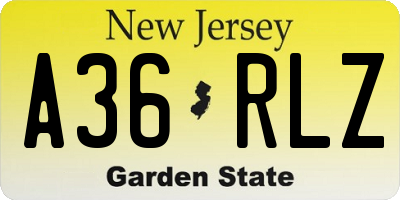 NJ license plate A36RLZ